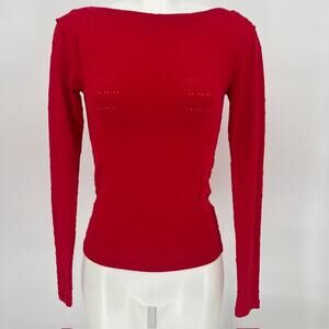 Free People Red Eyelet Fitted Romantic Balletcore Long Sleeve Top Small